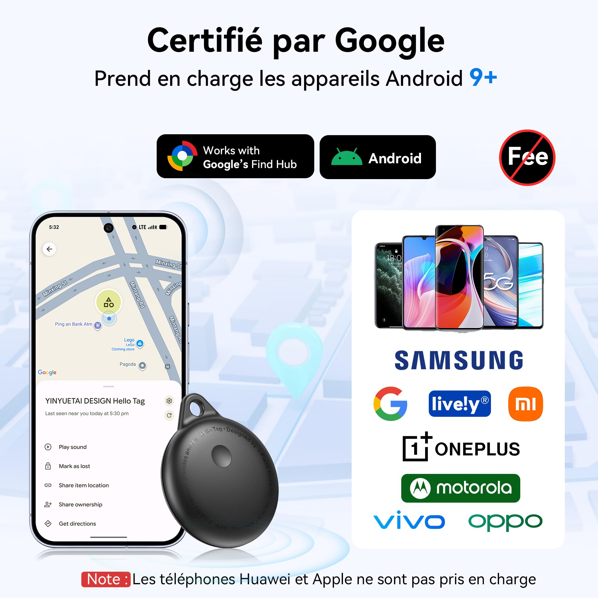 Air Tracker Android sans Abonnement, 4 Traceur Localisateur D’Objets, Smart Tracker Tag Fonctionne avec l’app Google Localiser, IPX6 Bluetooth Tracker pour Les Clés,Portefeuilles,Valises