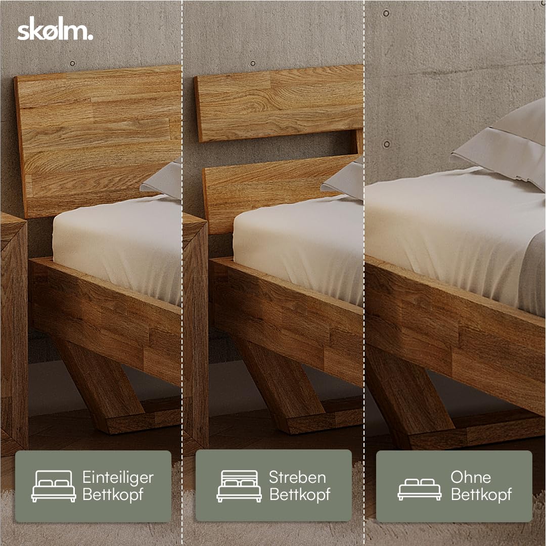 skølm Nornir Massivholzbett 140x200 cm – Bettrahmen aus Massivholz Eiche geölt – hochwertiges Holzbett mit Kufen Bettbeinen – Bettgestell ohne Bettkopf – geeignet als Doppelbett
