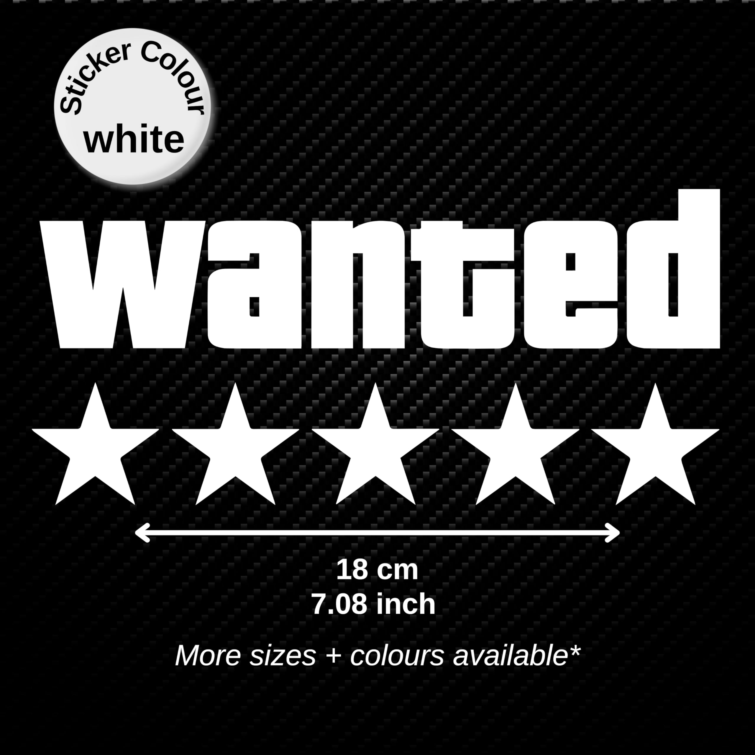 WANTED | Funny Car Sticker 5 STARS - Bumper Body Window Decal Novelty Vinyl JDM Drift Laptop Tablet Fun Gift Idea UK theft Caravan Race Toolbox Bike Van Wall meme Vehicle Helmet Gift Gaming GT - WHITE — view 2