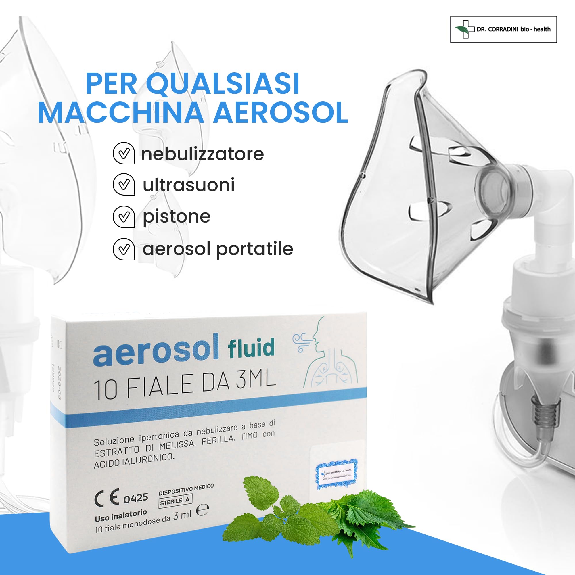 Dr. Corradini® Soluzione Fisiologica per Lavaggi Nasali con Acido Ialuronico Melissa Perilla e Timo Aerosol Lavaggio Nasale Adulti Bambini 10 Fiale