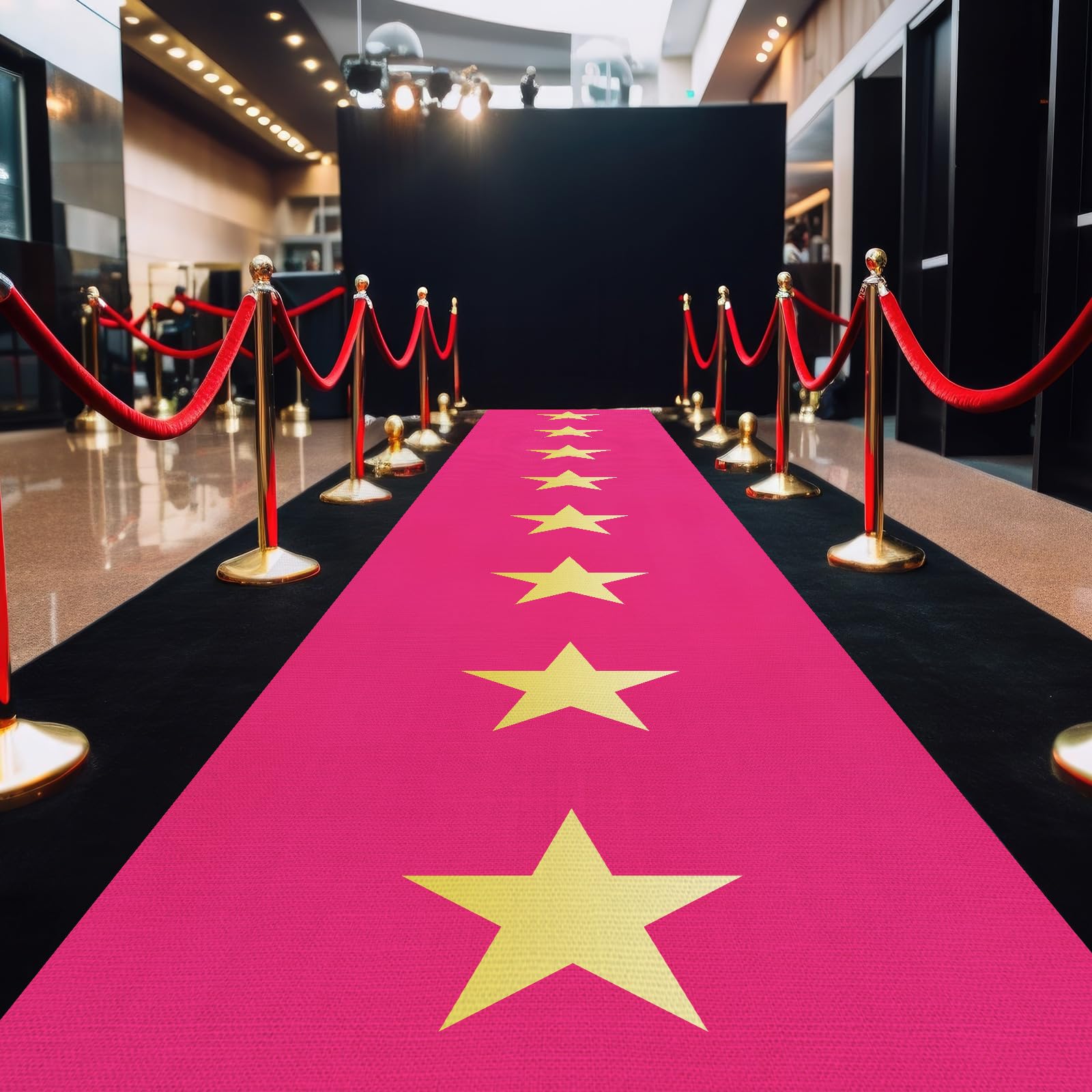 Shappy Lot de 20 tapis de couloir rouge antidérapant avec ruban adhésif pour décoration de fête cinéma, découpe étoile dorée pour porte de scène VIP, mariage (rose, 1 x 5 m)
