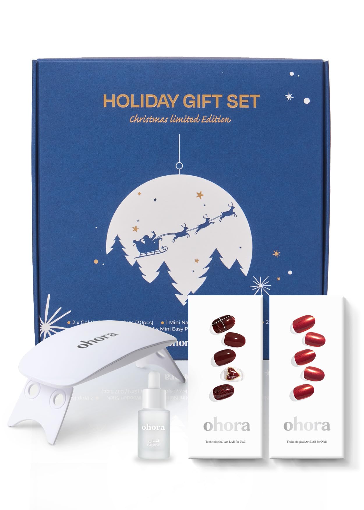 ohora Semi Cured Gel Nail Strips ([2025 Christmas Set] N Tartan Bustier & N Red Chrome) - Works with Any Lamps, Salon-Quality, Long Lasting, Easy to