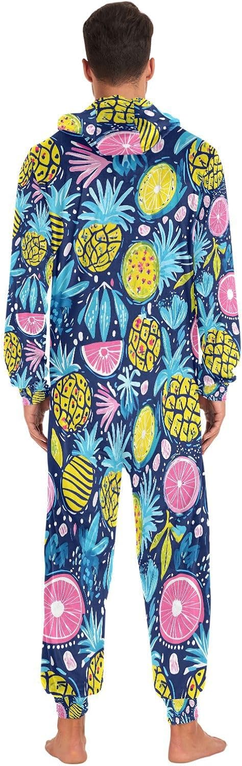 Pineapple Blue Adult Onesie Pajamas Novelty One Piece Costume Sleepwear Jumpsuits Matching PJS