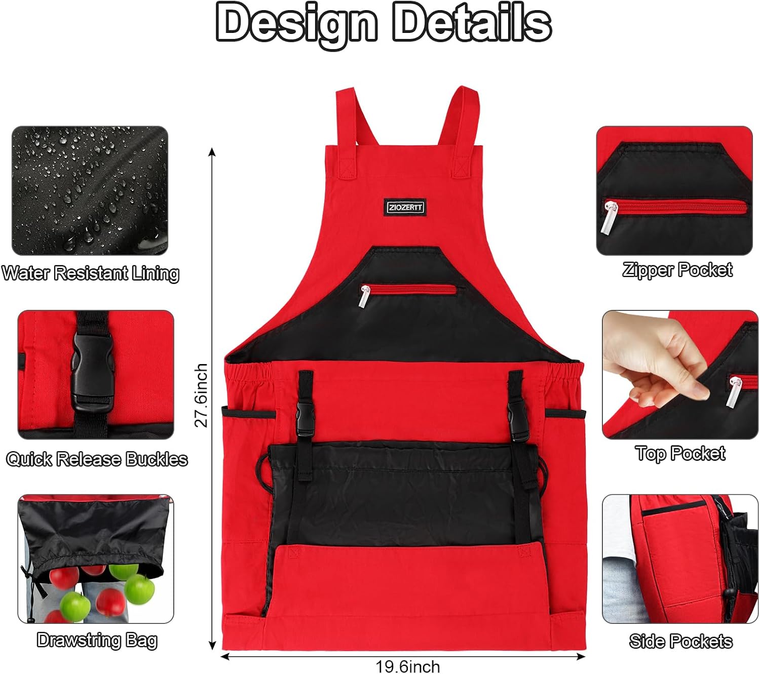 Garden Apron,Harvest Aprons with Drawstring Bag and Pockets for Women and Men,Canvas Fruit Picking Apron image 3