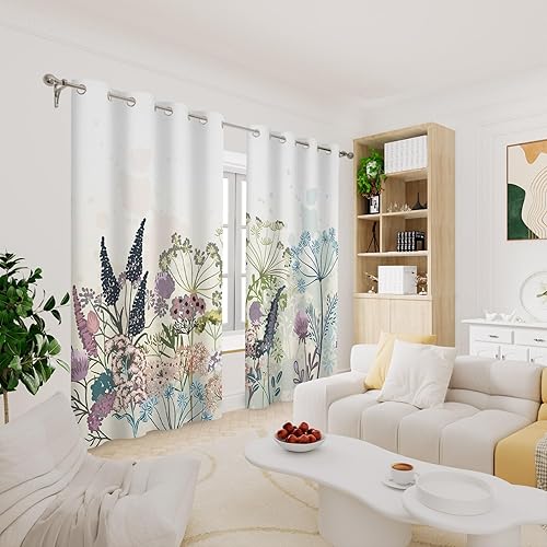 Miniatura 8 de Renaiss Cortinas opacas con diseño de flores silvestres con aislamiento térmico para dormitorio, 29 pulgadas de ancho x 55 pulgadas de largo, juego