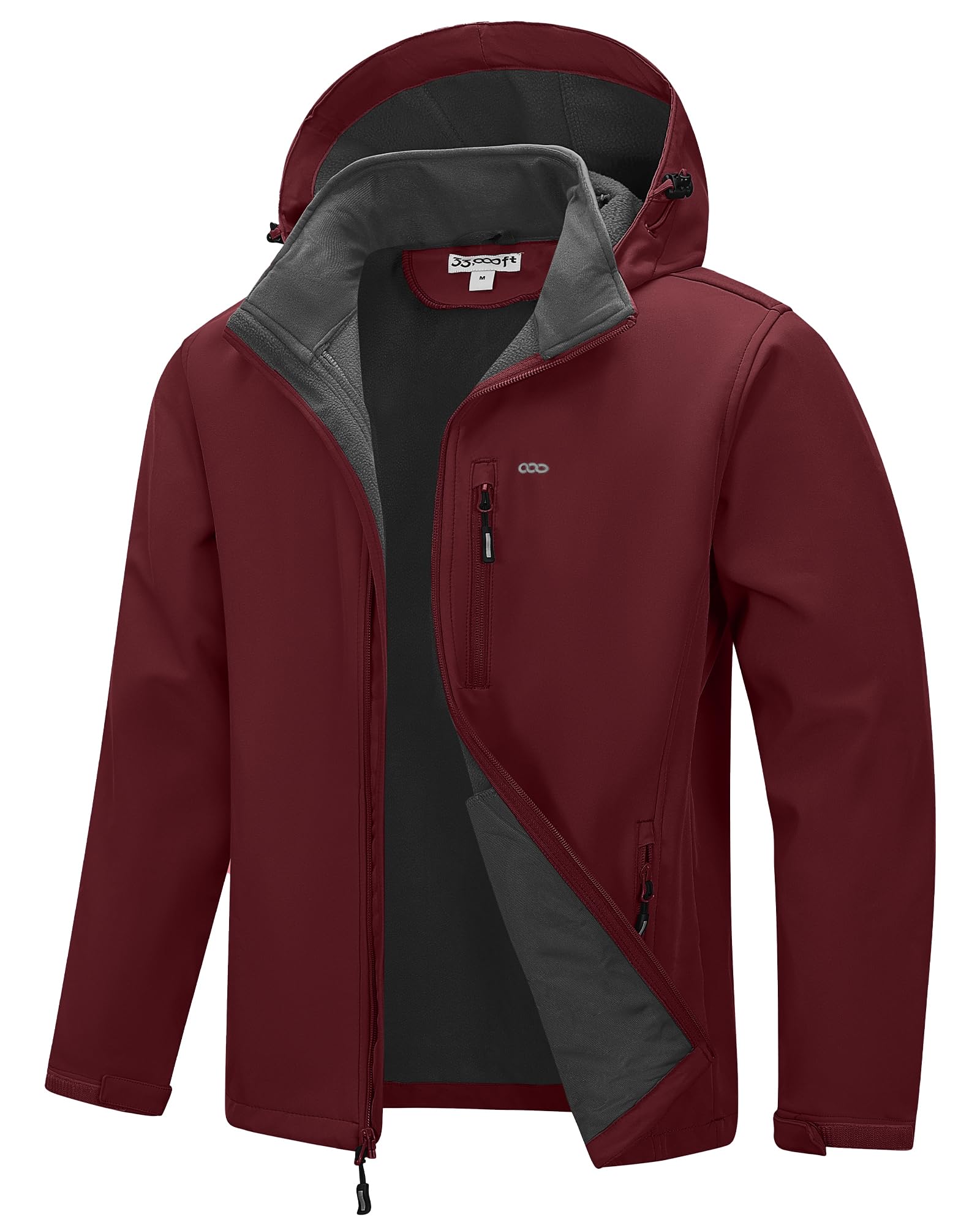 33,000ft Men's Softshell Jacket with Hood Fleece Lined Windbreaker Lightweight Waterproof Jackets for Hiking