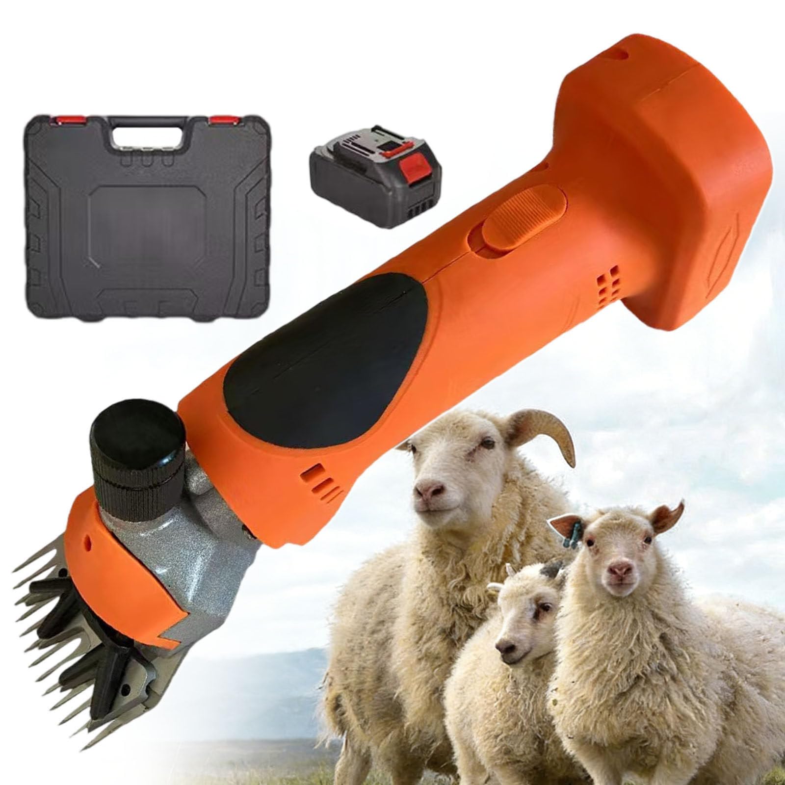 Esquiladora Eléctrica para Ganado con 2 Cuchillas. Esquiladora Profesional para Ovejas, Cabras, Alpacas Y Ganado Bovino. 6 Velocidades Ajustables. para Granjas Y Ranchos Orange-1Battery