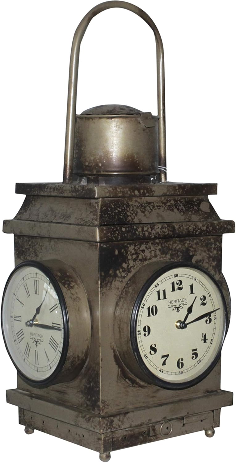 4-Sided Floor Clock Made from Old Iron Lantern, Mud Brown