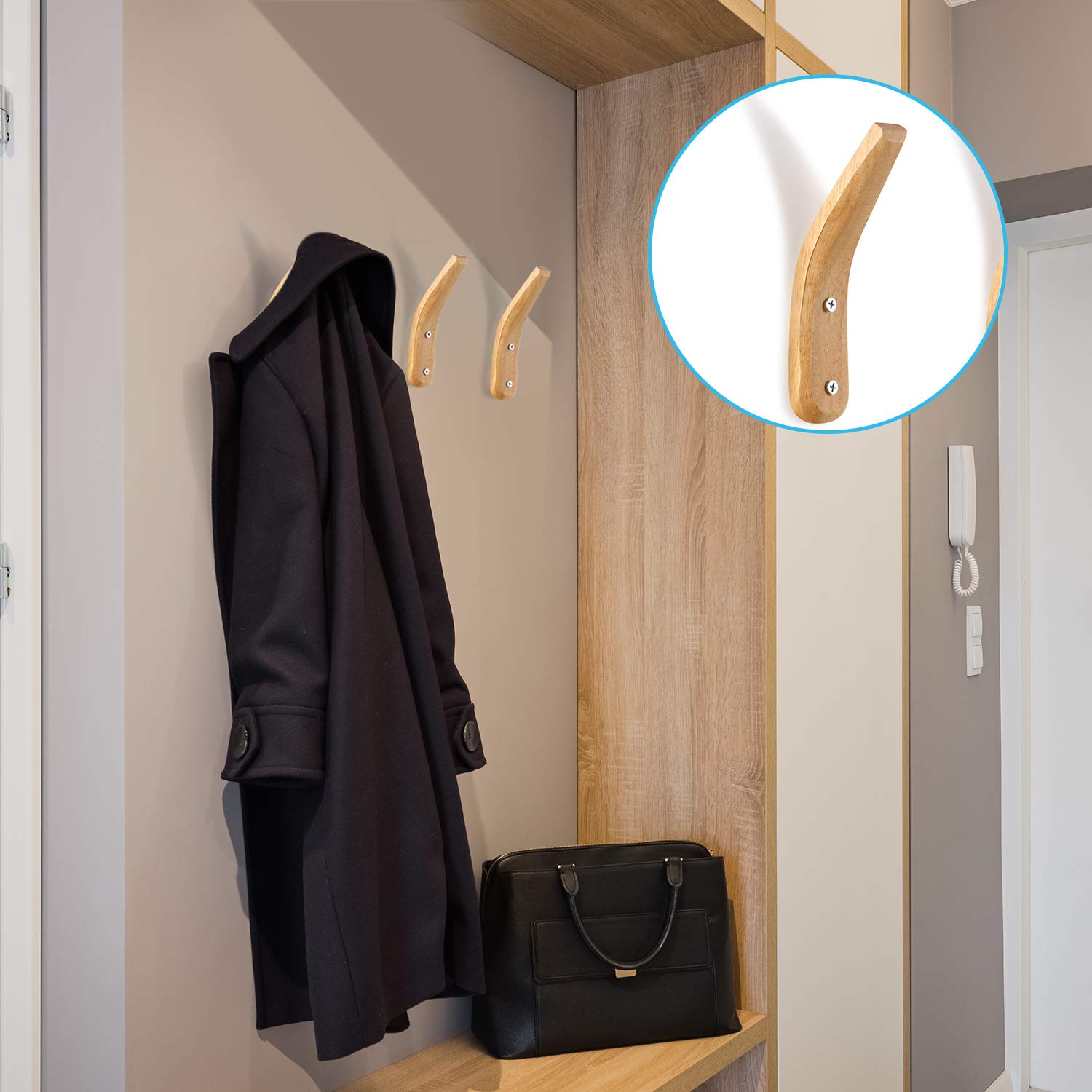 Ganci Da Parete In Legno Massello Naturale – Confezione Da 2 – Design Minimalista E Moderno Per Appendere Cappotti, Asciugamani, Borse E Accessori – Calore E Ordine Per Ogni Stanza