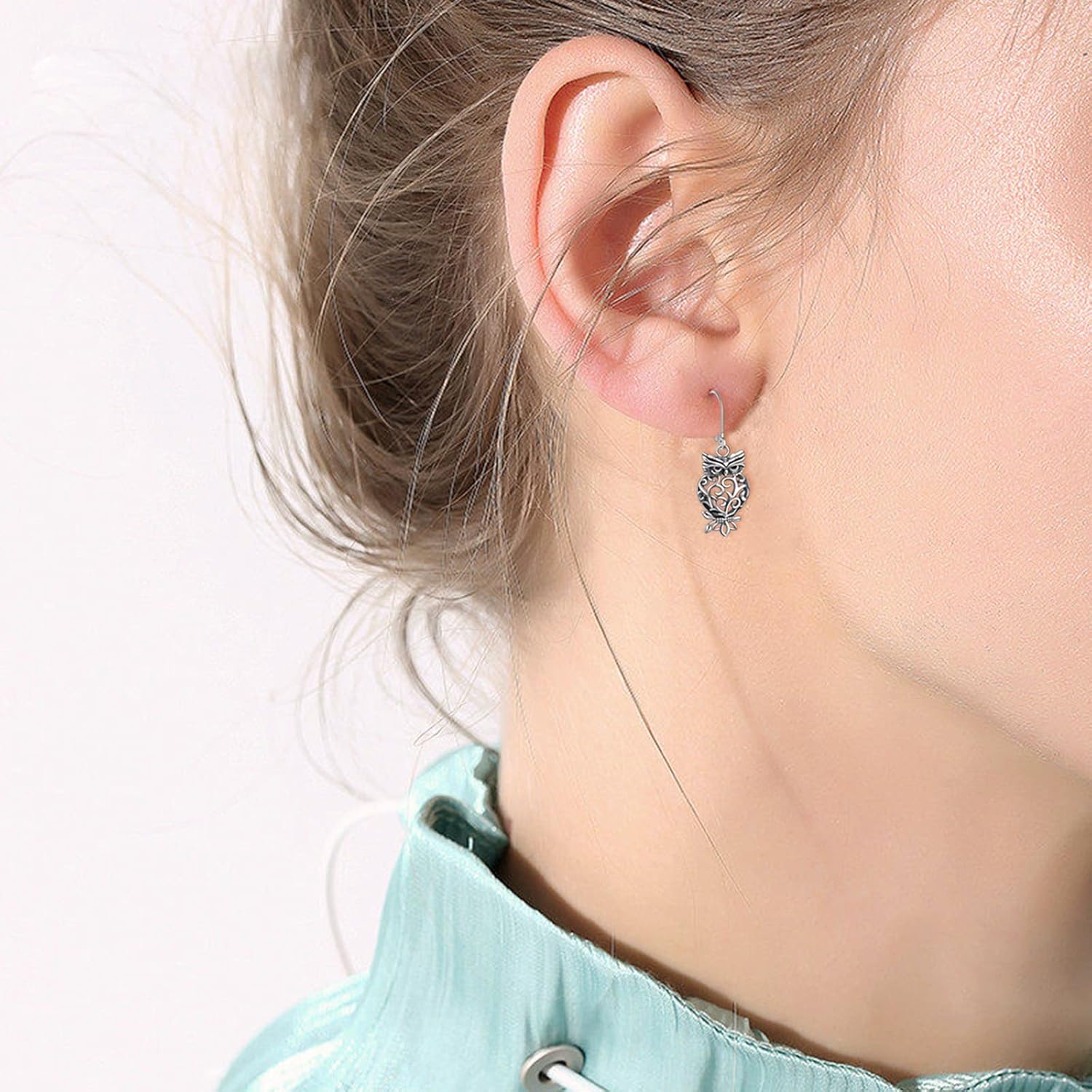 YAFEINI Owl Earrings for Women 925 Sterling Silver Dangle Leverback Bird Earrings Owl Jewelry for Women