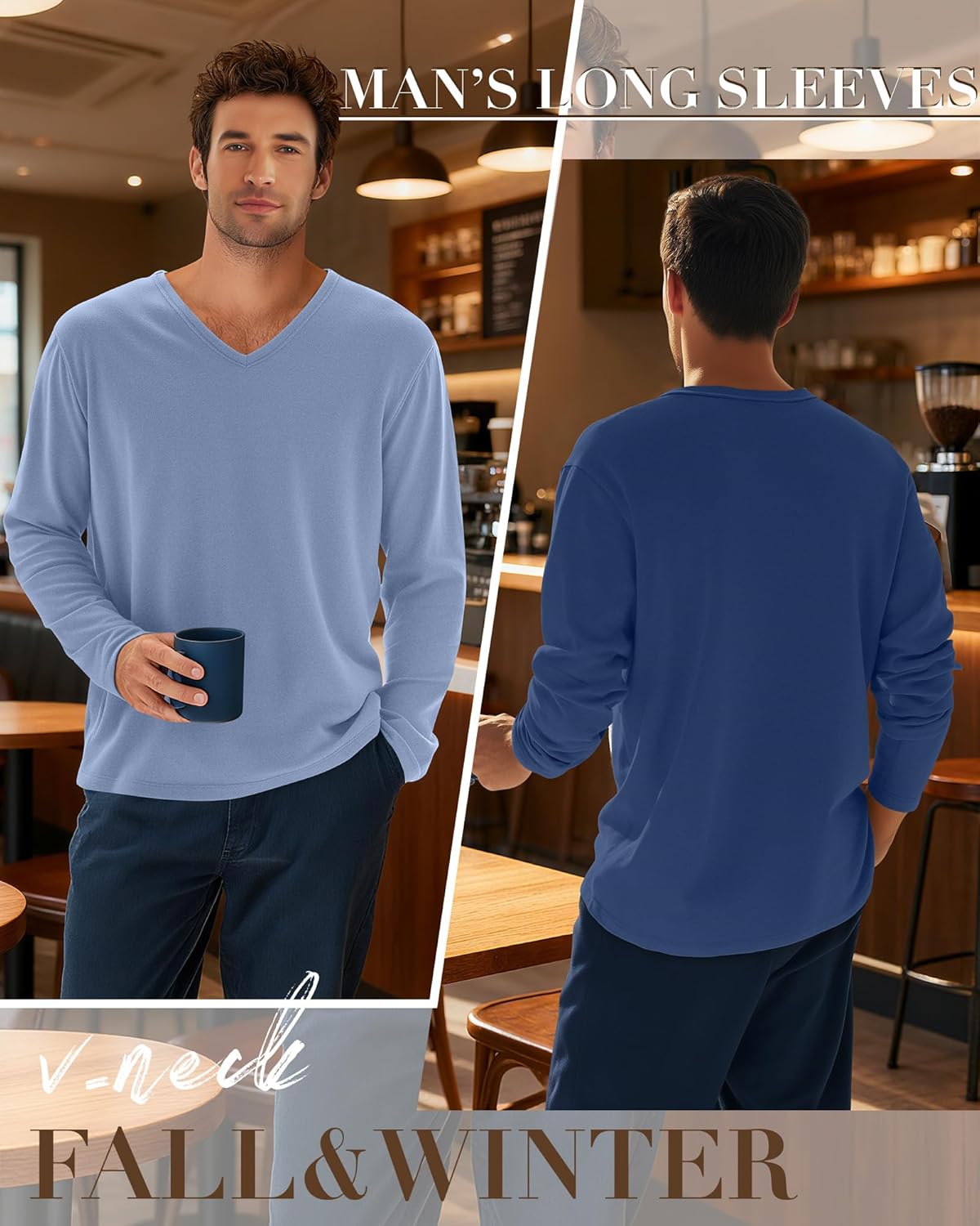 3 Pack Men's Big and Tall Shirts Thermal Fleece Lined Long Sleeve Tops V Neck Sweatshirts Base Layer Tees Winter - Image 4