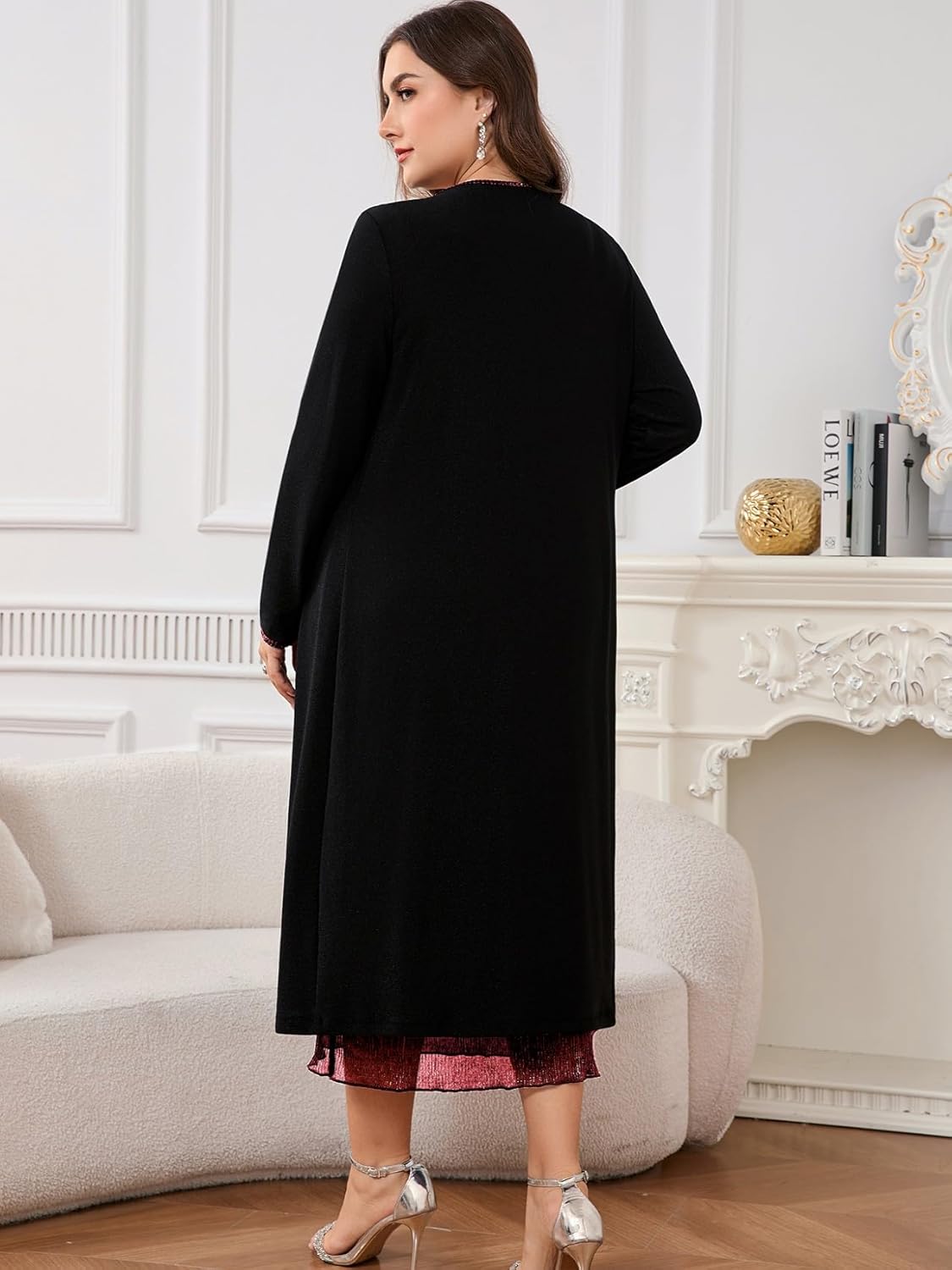 ZOMVA Plus Size 2 Pieces Mother of The Bride Sparkly Dress Set with Jacket Formal Wedding Guest Evening Elegant Outfit - Image 5