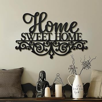 Flewfar Home Sweet Home Metal Wall Decor, Front Door Sign Home Decor, Home Sweet Homeschool Sign, Large Metal Wall Decor for Living Room, Front Porch Black, 19" x 12" / 47 x 30 cm