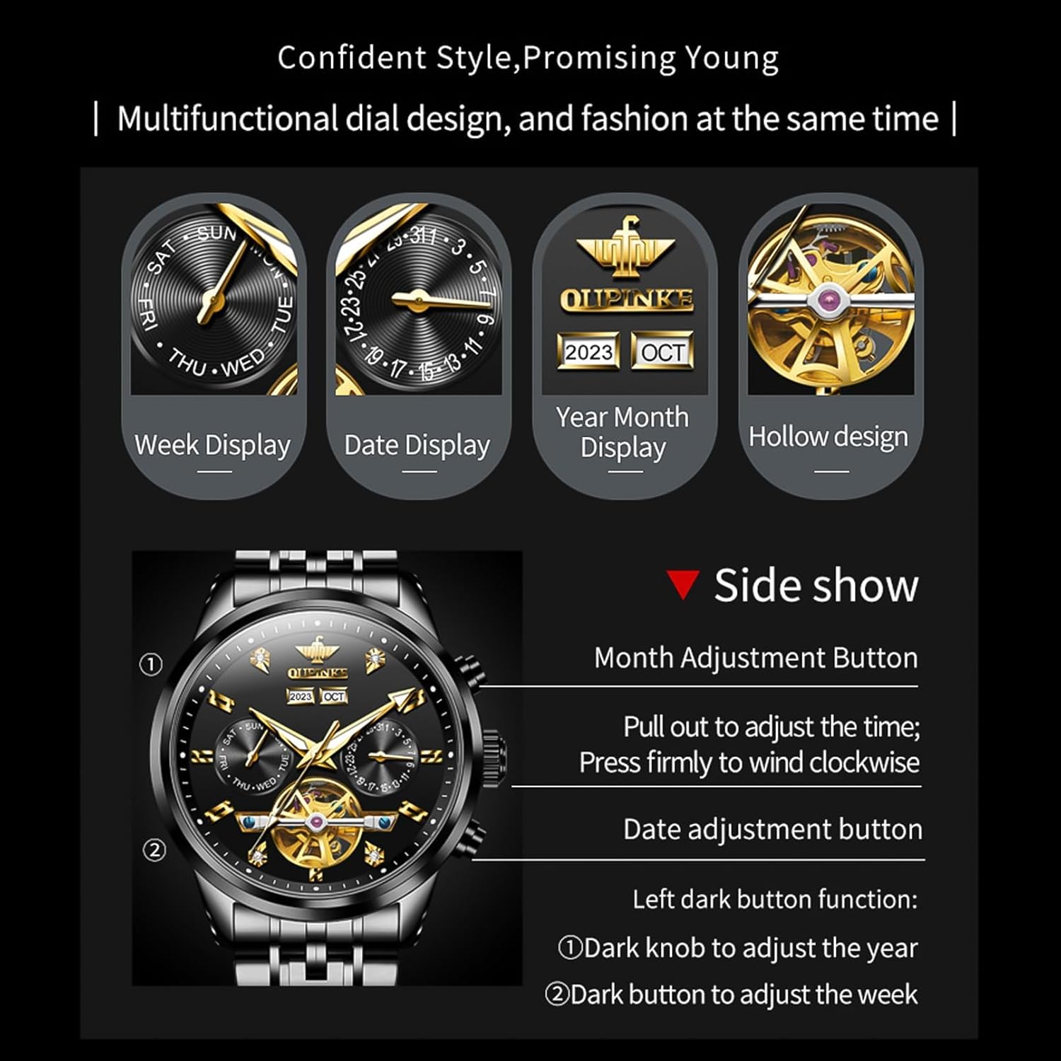 OUPINKE Men Skeleton Watch Automatic Mechanical Luxury Dress Waterproof Tourbillion Sapphire Crystal Wrist Watches for Men - Image 6