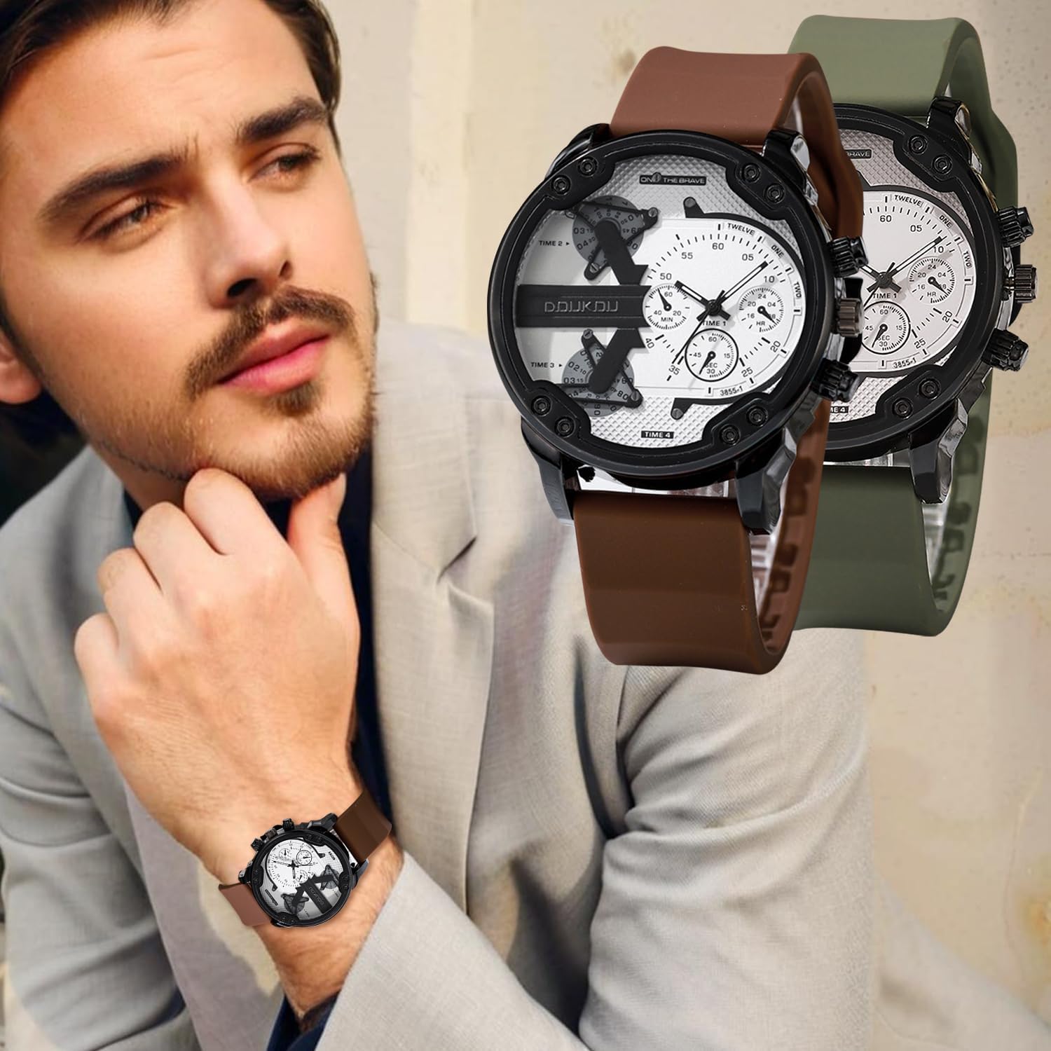 5 Pack Stylish Men's Watches Casual Business Sport Military Waterproof Rubber Silicone Band Quartz Analog Assorts Wrist Watches for Men Students Wholesales Set