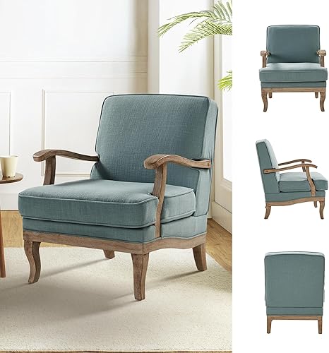 Miniatura 6 de HULALA HOME Juego de 2 sillas decorativas de mediados de siglo, modernas, tapizadas, con reposabrazos y patas de madera maciza, silla de lectura