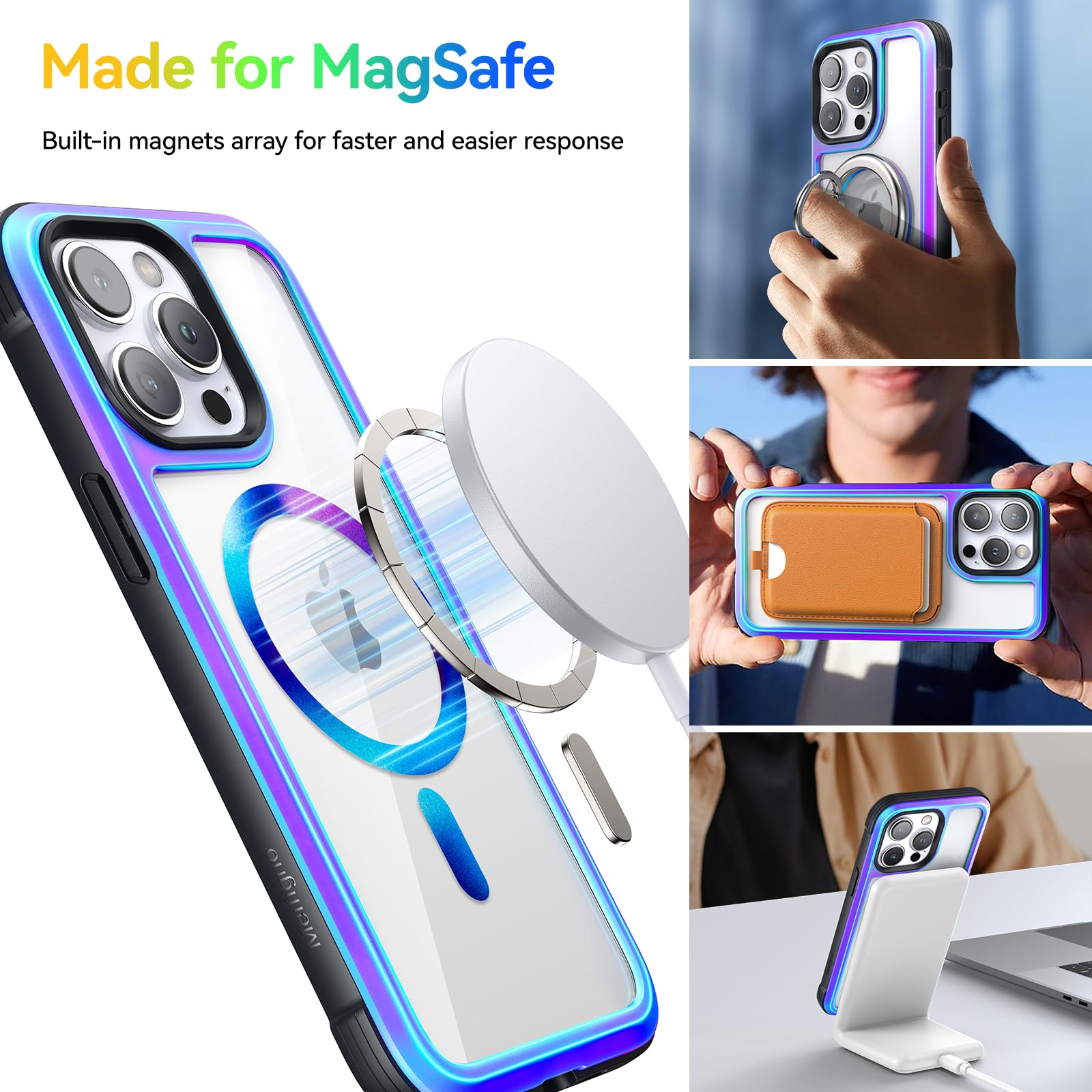 Meifigno Serie Magic Mag progettata per iPhone 15 Pro Max, [protezione di grado militare e compatibile con MagSafe], retro rigido in PC con bordi morbidi, custodia magnetica progettata per iPhone 15