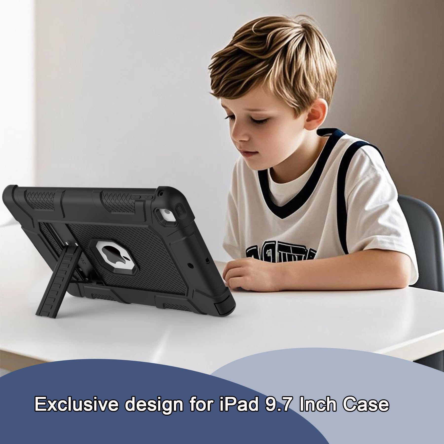 for iPad 6th/5th Generation Case, iPad Air 2 Case 9.7 Inch, [3-in-1] Heavy Duty Shockproof Rugged Protective Cover with Kickstand for A1893 A1954 A1822 A1823 A1566 A1567, Black — Amazon image 7