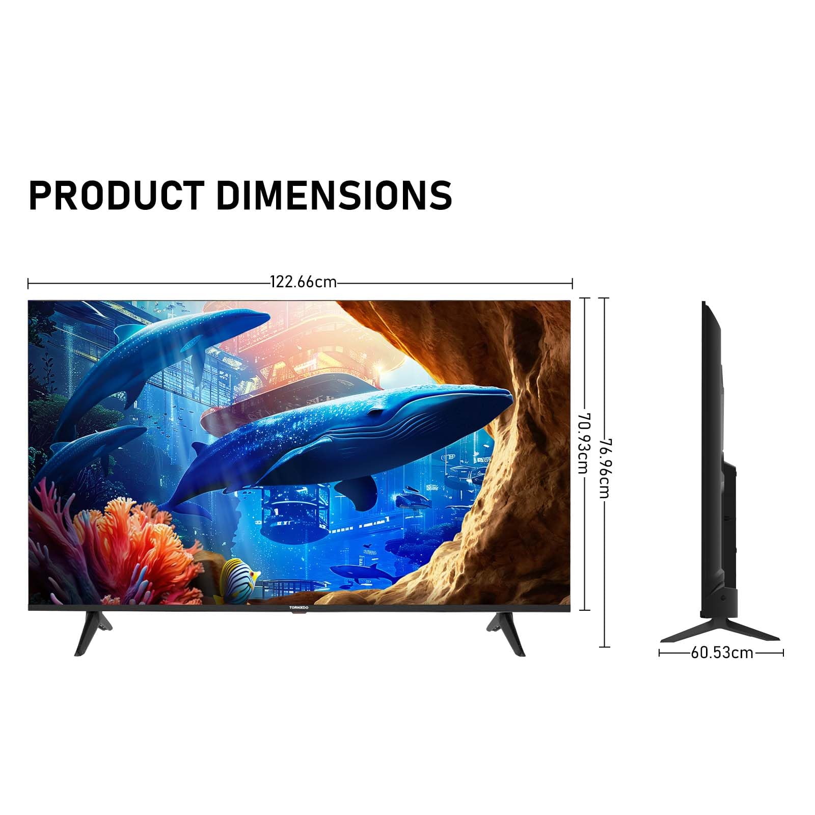 Téléviseur intelligent UHD 4K 55 pouces, rétro-éclairage D-LED, design sans bordures, interface HDMI USB DVB-T2/S2 RJ45, grand écran pour salon, chambre, divertissement à domicile – Noir