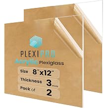 8"x12", 1/8" 3mm, Pack of 2 Plexiglass Sheets, Transparent, Shatter-Resistant Clear Acrylic Sheets for Photo Frames, Small Crafts, Jewelry Displays
