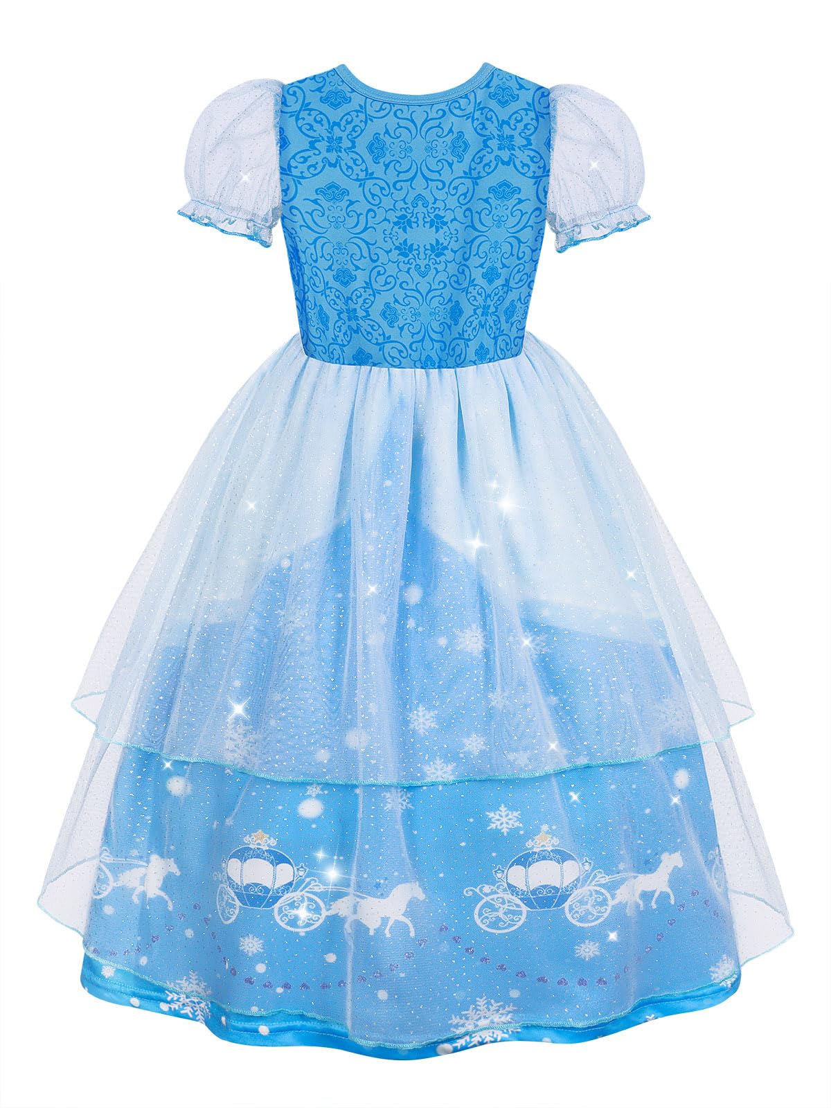 Jurebecia Blue Princess Costumes Dress for Girls Princess Dressing up Kids Halloween Fancy Party Outfit Cosplay Dress 5-6 Years - Image 2