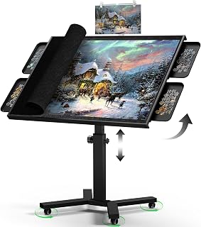 2000 Pieces Jigsaw Puzzle Table with Drawers & Legs, 41.34"x29.53" Metal Adult Puzzle Table (Stability Tested & Ergonomic), Adjustable Height & Tilt Angle, Wooden Puzzle Board with Wheels & Cover