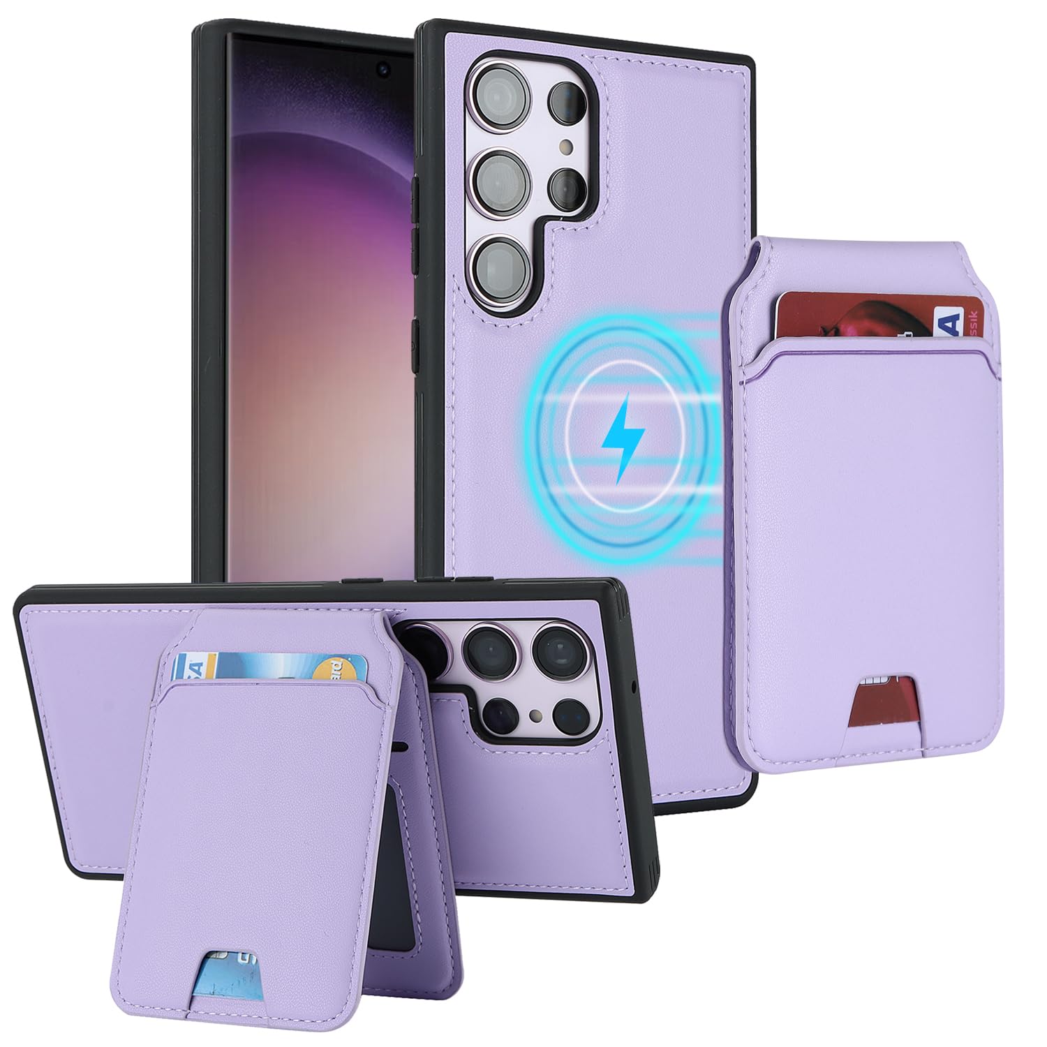 iCoverCase Wallet Case for Samsung Galaxy S23 Ultra Compatible with MagSafe, Magnetic Detachable Card Slots Holder PU Leather Kickstand Wireless