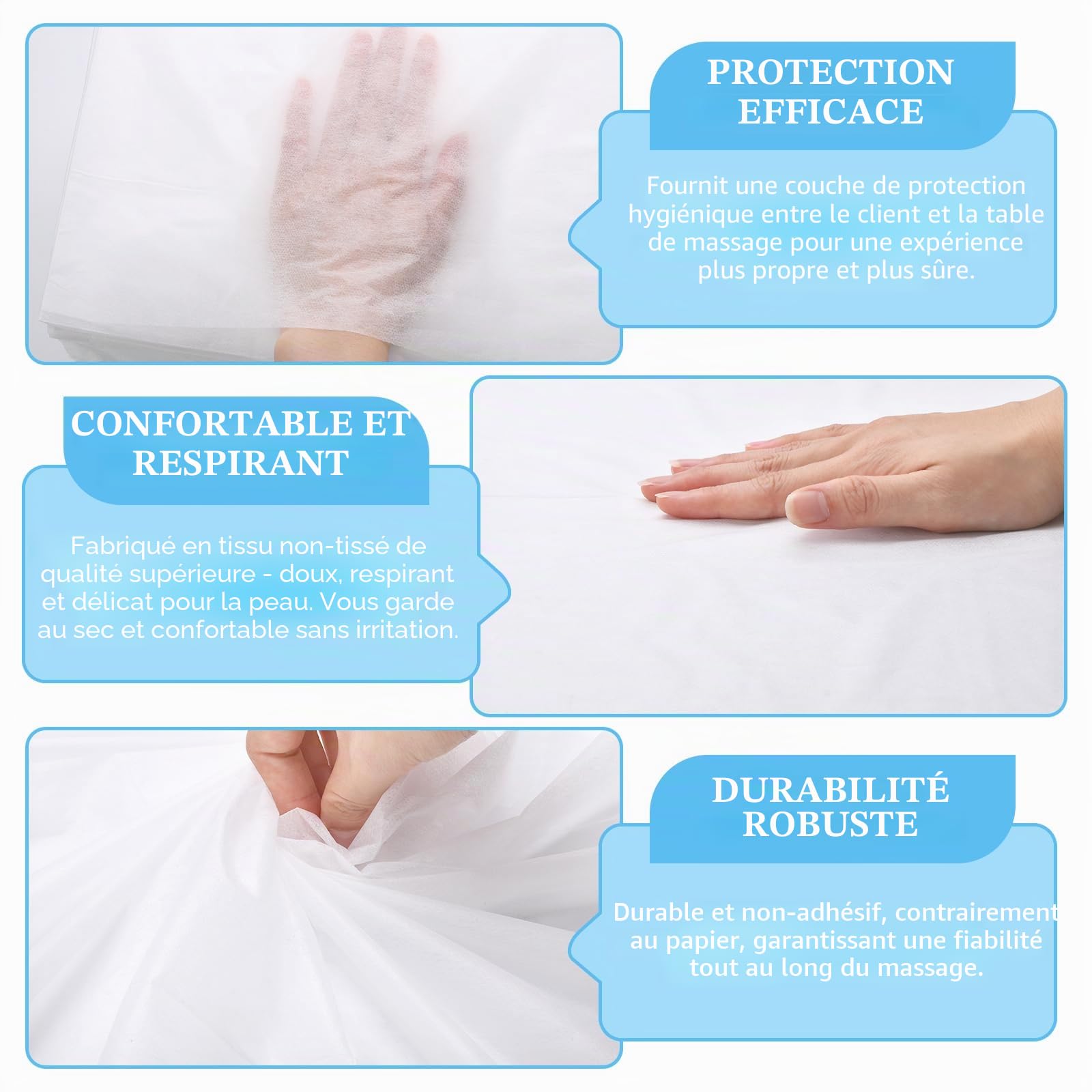 Lot de 50 draps-housses jetables pour table de massage avec élastique, respirant et jetable, en tissu non tissé, usage unique pour salon de beauté, tatouage, lit de cils faciaux, 88,9 x 218,4 cm