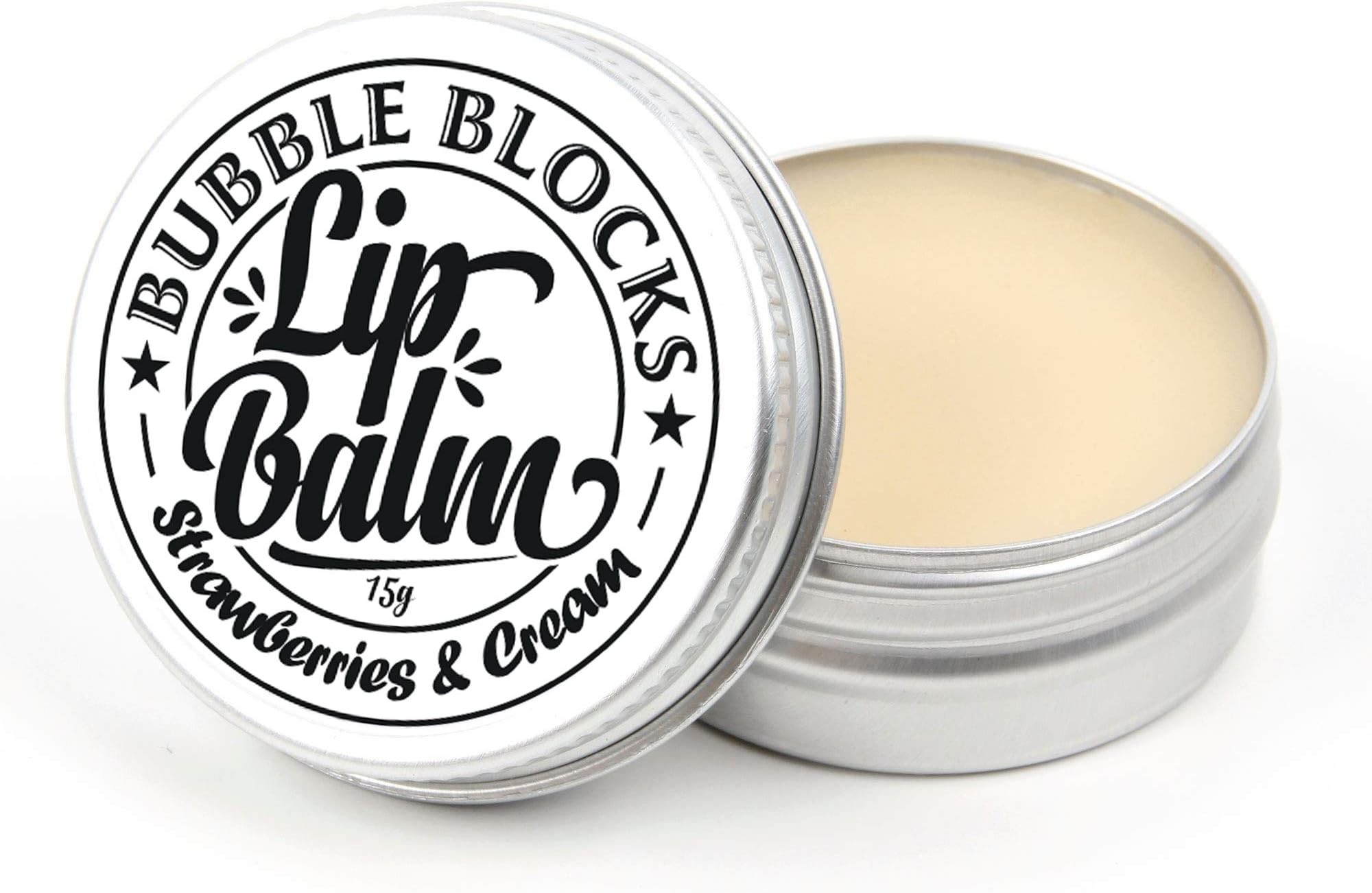 Bubble Blocks | Plastic Free | Natural Moisturising Vegan Lip Balms | 15g | (Strawberries & Cream)