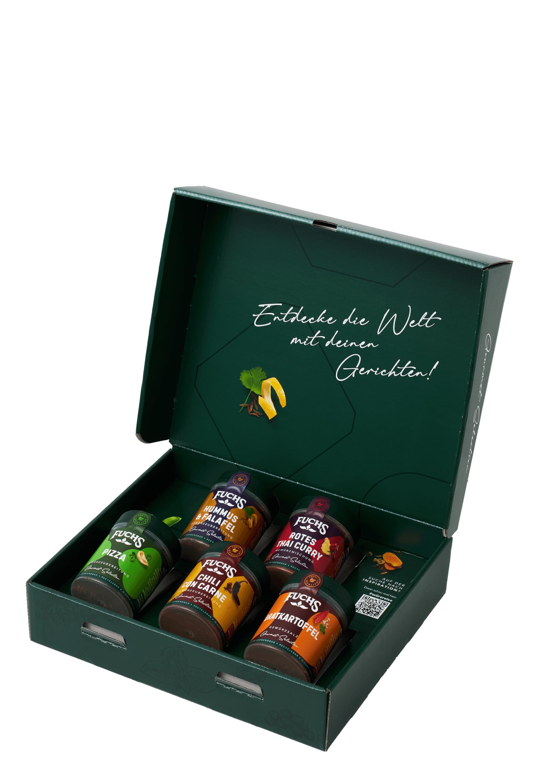 Fuchs Gewürze Gourmet Selection Weltreise-Geschenkbox – 5 Gewürzmischungen zum Entdecken der Länderküchen der Welt - Von Amerika bis in den Orient - Gewürze für Hobby- und Profiköche