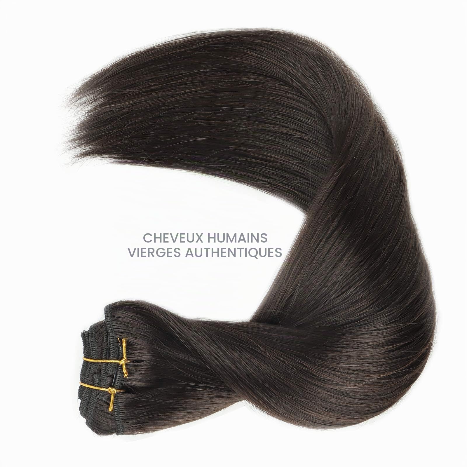 WENNALIFE 55cm 120g 7pcs Extension Cheveux Naturel Clip Cheveux Humains Brun Foncé Vrai Cheveux