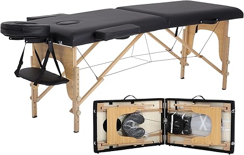 PayLessHere Cama de Masaje Portátil Mesa de Masaje de 24 pulgadas de Ancho Cama de Pestañas 2 Plegable Altura Ajustable Mesa de Spa con Bolsa No