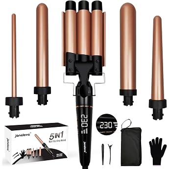 10-32 mm curling iron 5-in-1 for large and small curls tourmaline ceramic 25 mm wave iron for long hair 80-230 C adjustable curling iron 3 barrels set with glove clips nylon bag bronze