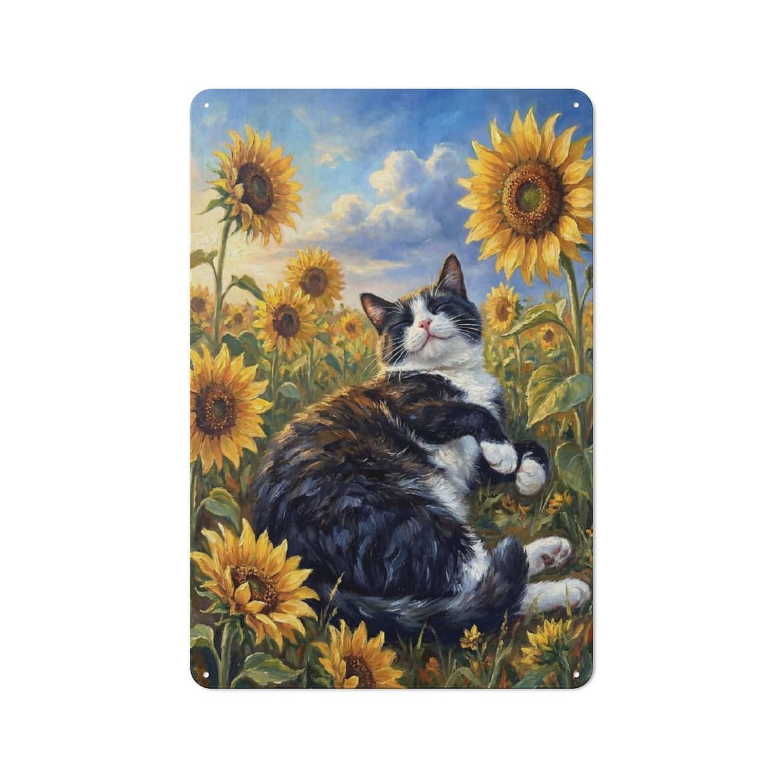 Junmoney Style-7 Tuxedo Cat In Sunflower Field Metal Wall Sign 30X20cm, Vintage Decor For Hallway Wall, New-Space Wall Decor For New Home Decorators
