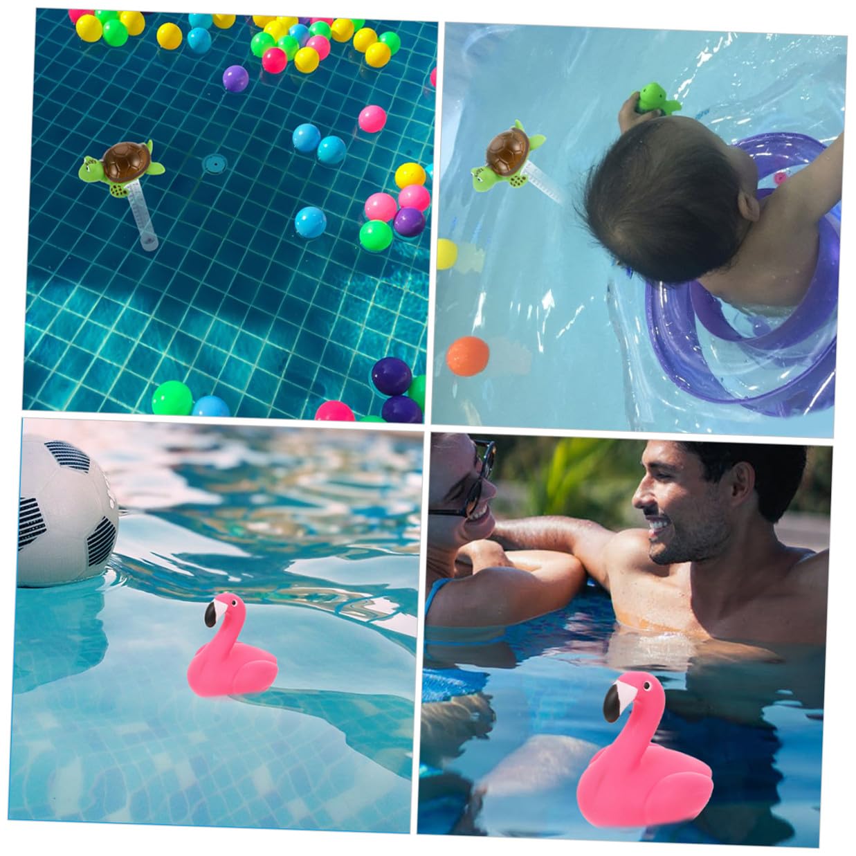2pcs Floating Pool and Bath Water Thermometers for Cold Plunge and Spa, Floating Easy-Read Temperature Gauge Set with Flamingo and Turtle Design, Sturdy Outdoor Water Thermometers