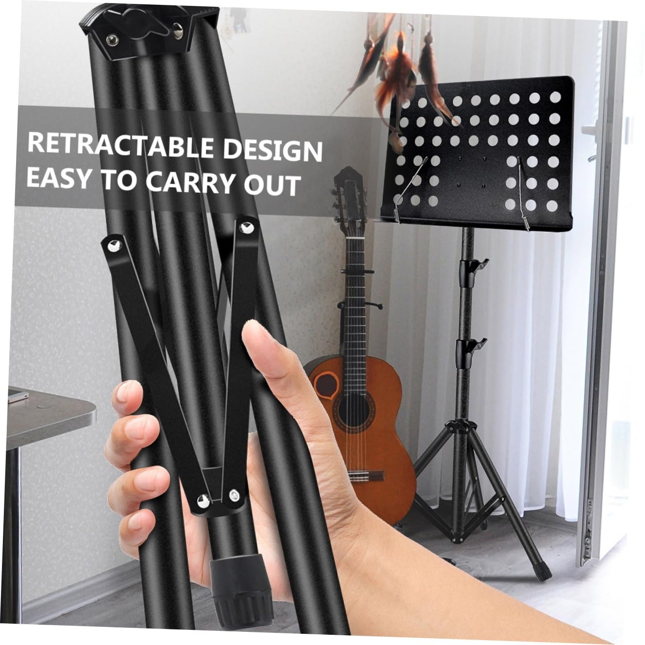 MAGICLULU Atril de Partituras Retráctil y Plegable de Acero Suave y Abs, Ligero y Multiángulo para Performance y Guitarra, Color Negro,