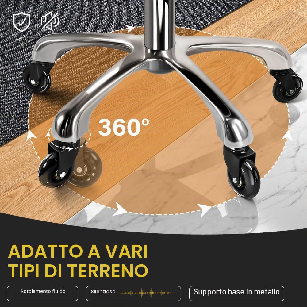 WKWKER Sgabello di bellezza resistente su ruote, girevole, regolabile, in pelle spessa, sedia per cucina, disegno, laboratorio, ufficio, massaggio, nero