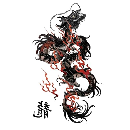 Miniatura 6 de MapofBeauty 2 unids dragón negro imprime temporal impermeable tatuaje etiqueta engomada