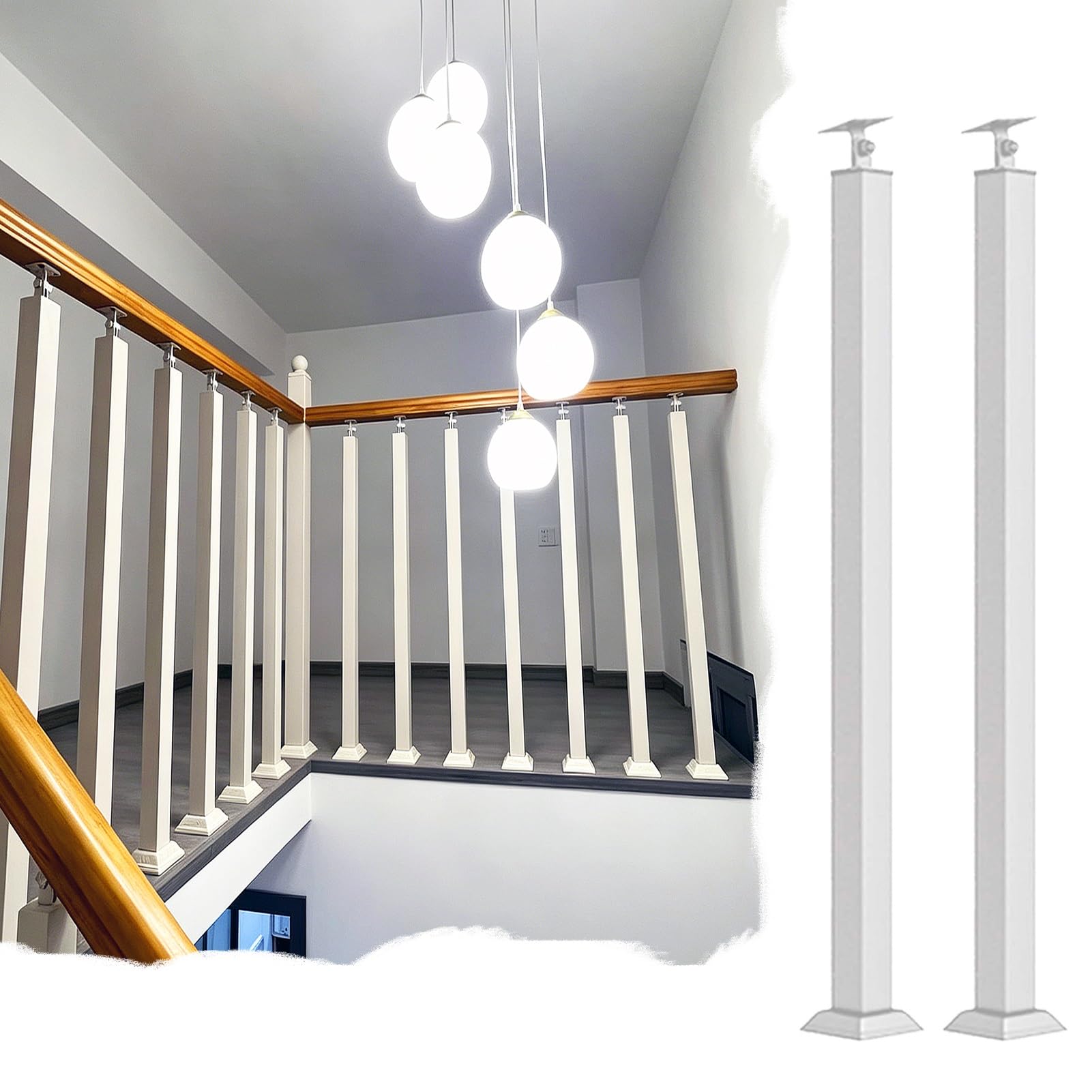 Poteau garde-corps d'escalier blanc en métal durable pour balcon intérieur