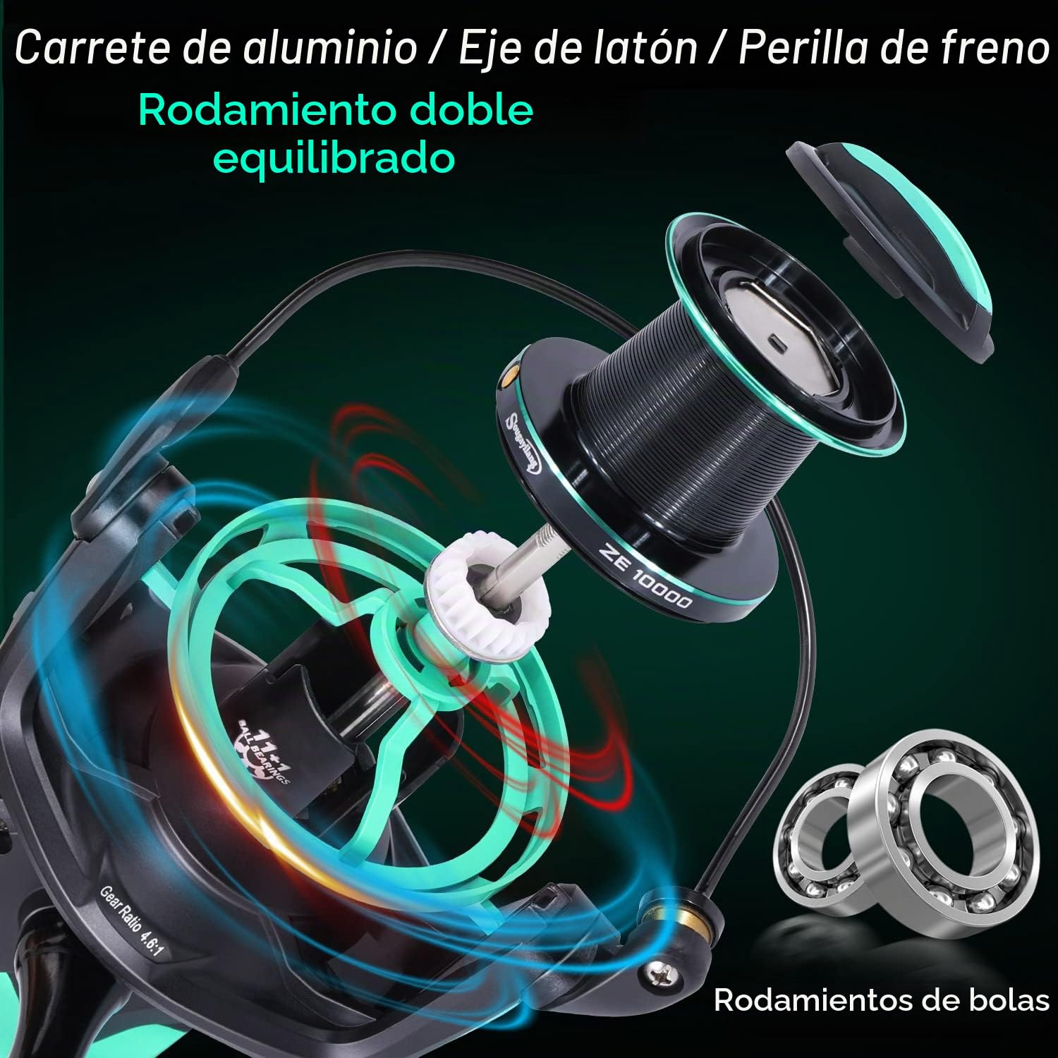 Sougayilang Carrete de pesca de surf, carrete giratorio inoxidable 11+1BB, serie 10000, arrastre súper potente, carrete de gran capacidad de línea para carrete de pesca de carpas de agua salada y agua