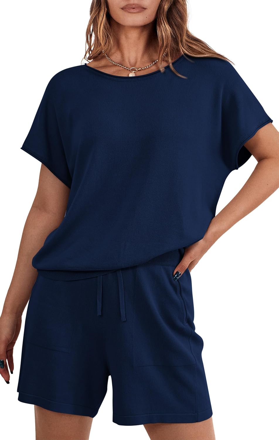 PRETTYGARDEN Two Piece Set For Women Summer Lounge Sets Shorts And Short Sleeve Tops Knitted Matching Travel Spring Outfits