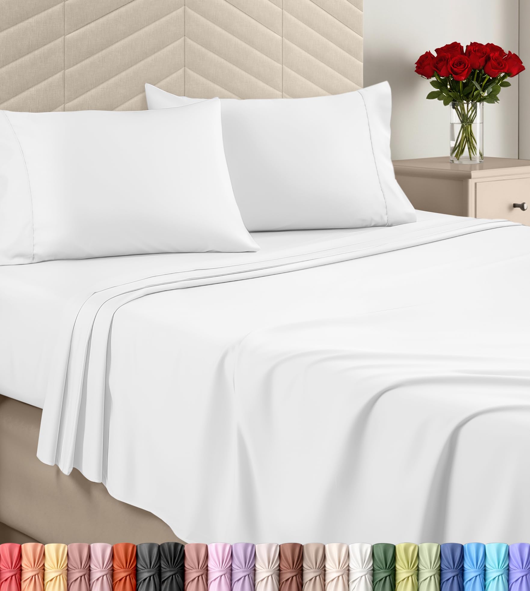 Utopia Bedding Queen Sheet Set - Brushed Microfiber Soft Bed Sheets - Luxury Bedding With Fitted Sheet, Flat Sheet & 2 Pillow Cases - Deep Pocket (White)