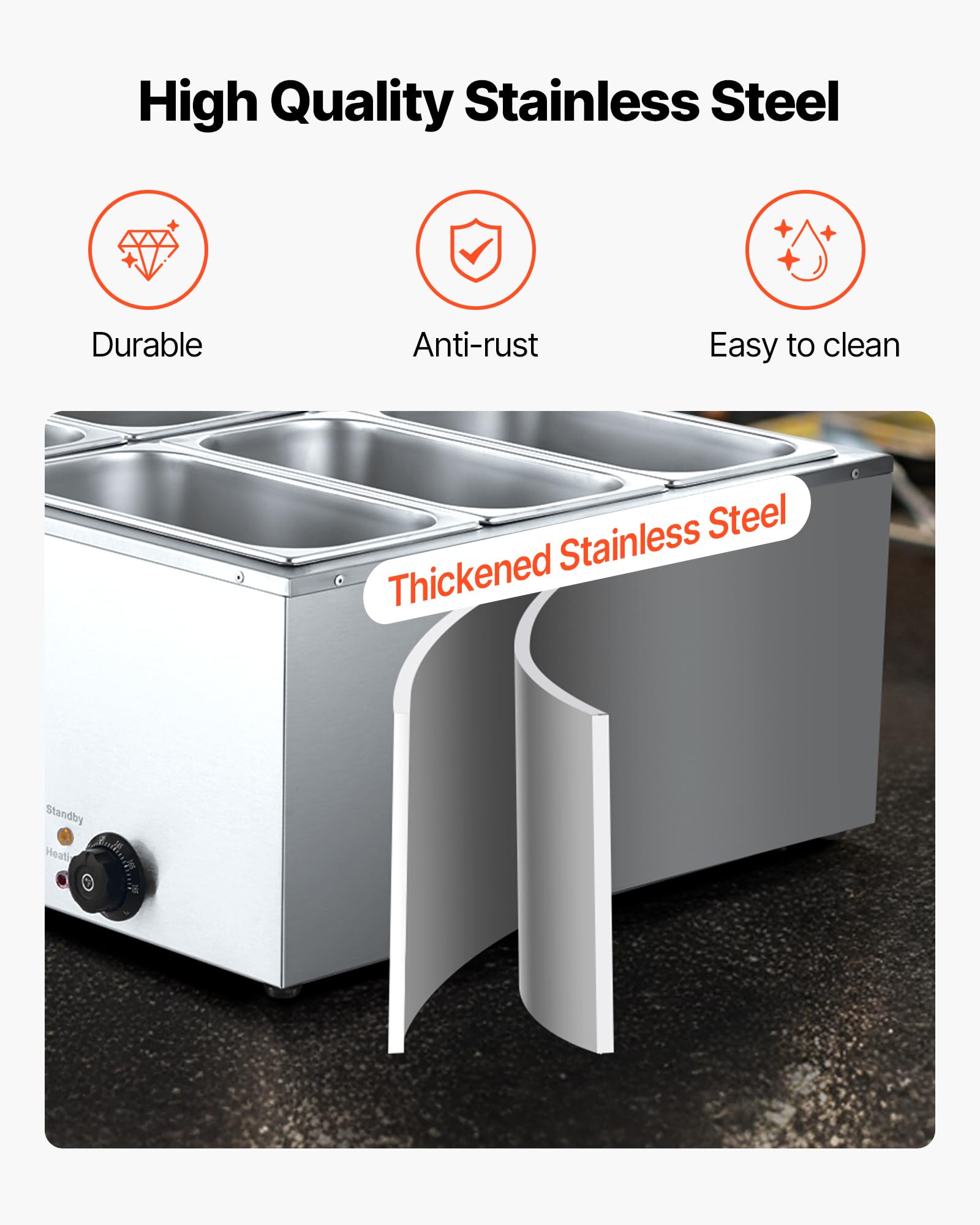 VEVOR Scaldavivande Commerciale, Scaldavivande Elettrico in Acciaio Inox da 1500 W con Coperchio, Bagnomaria da Banco a 6 Teglie con Riscaldamento Rapido e Mestoli Forati, per Ristoranti, Feste
