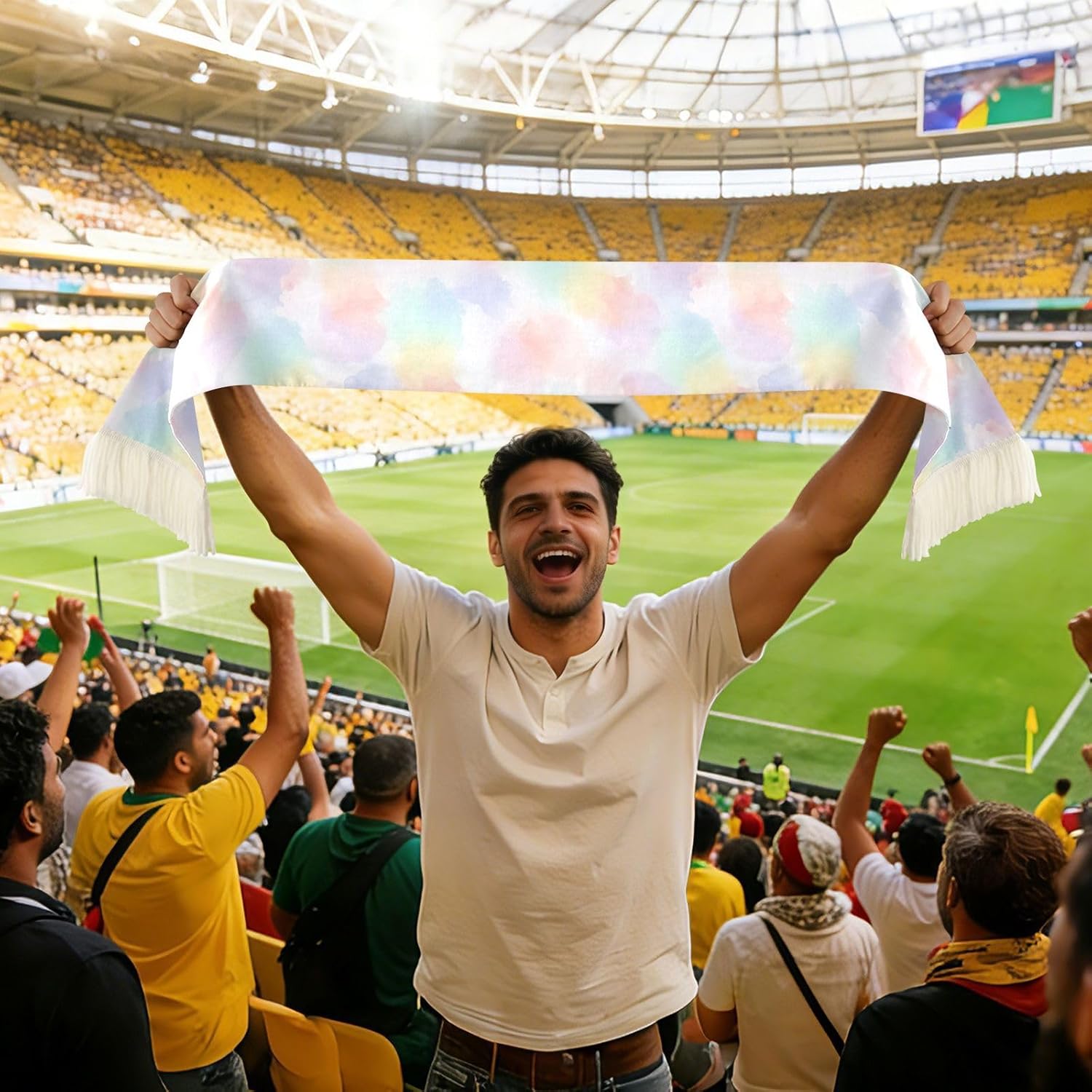 CHIFIGNO Gradient Pastel Sports Fan Scarf with Fringe, Soft Polyester Sweat Towel Wrap for Soccer Games, Quick Dry Cheering Banner