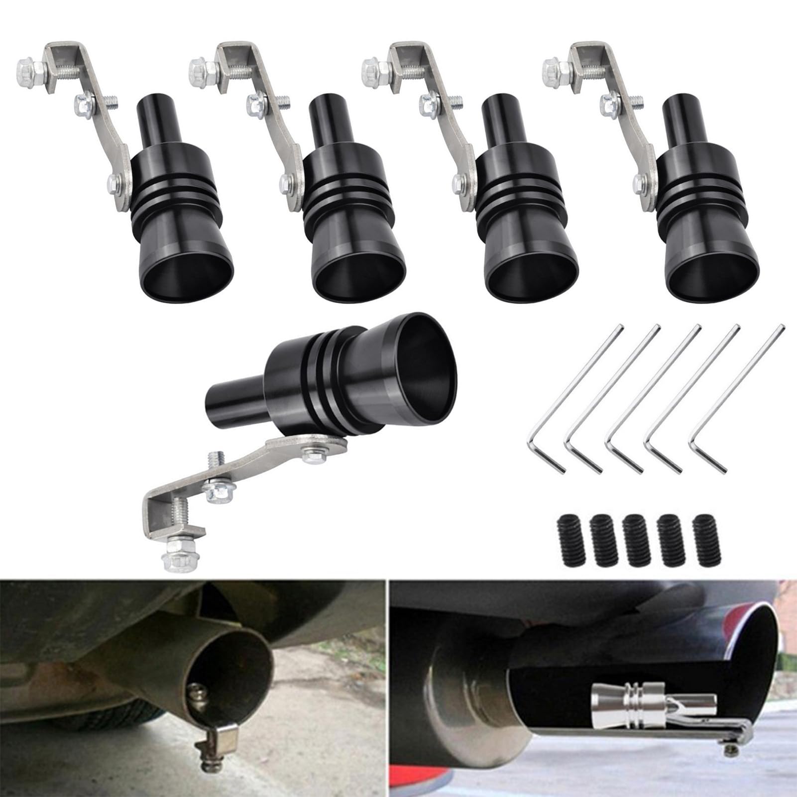 5PCS Turbo Whistle-Turbo Sound,Turbo Sound Whistle Simulator,Aluminum Alloy Universal Turbo Sound Exhaust Muffler Pipe Whistle Car Roar Maker (Black, XL)