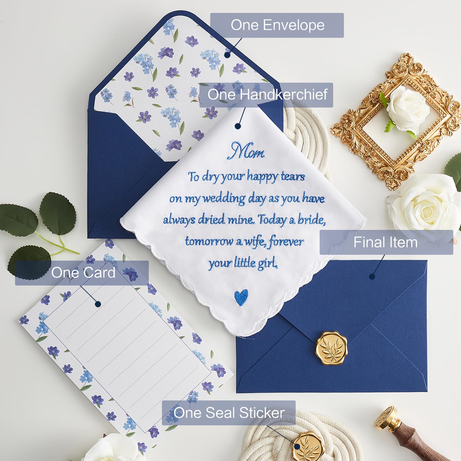 Mother of the Bride Gifts Wedding Handkerchief, AKI-106E-Mom