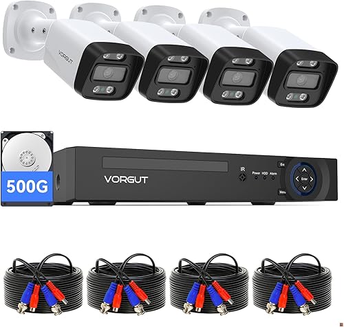 Sistema de cámara de seguridad con cable, 8 canales 5MP Lite CCTV DVR kit con 4 cámaras de seguridad AHD para el hogar de 3MP al aire libre, carcasa