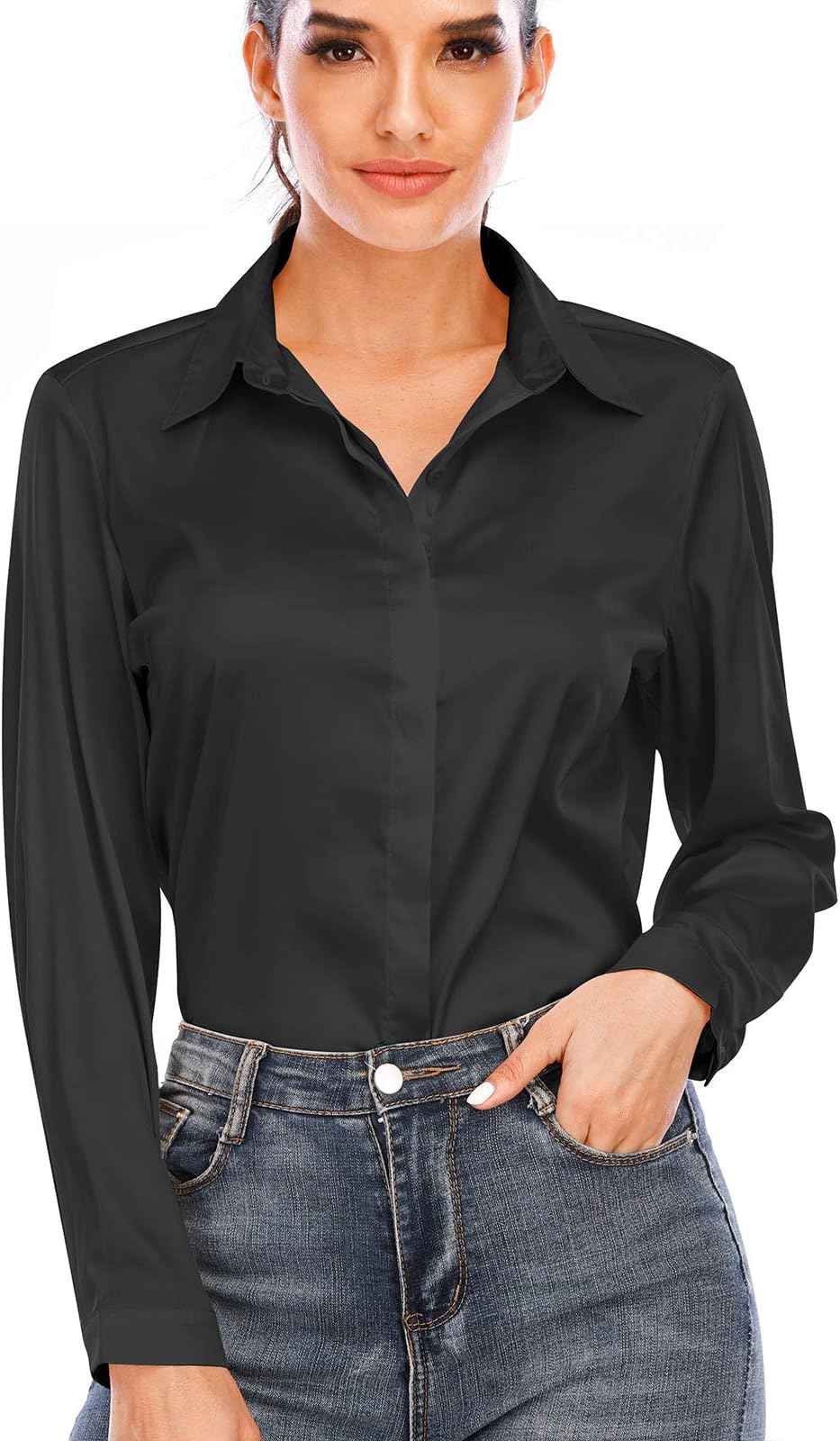 Miqieer Women's Silk Blouse Long Sleeve Lady Shirt Casual Office Work Blouse Shirt Tops