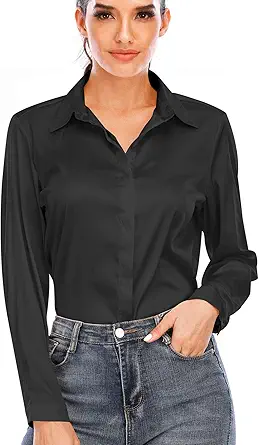 Miqieer Women's Silk Blouse Long Sleeve Lady Shirt Casual Office Work Blouse Shirt Tops