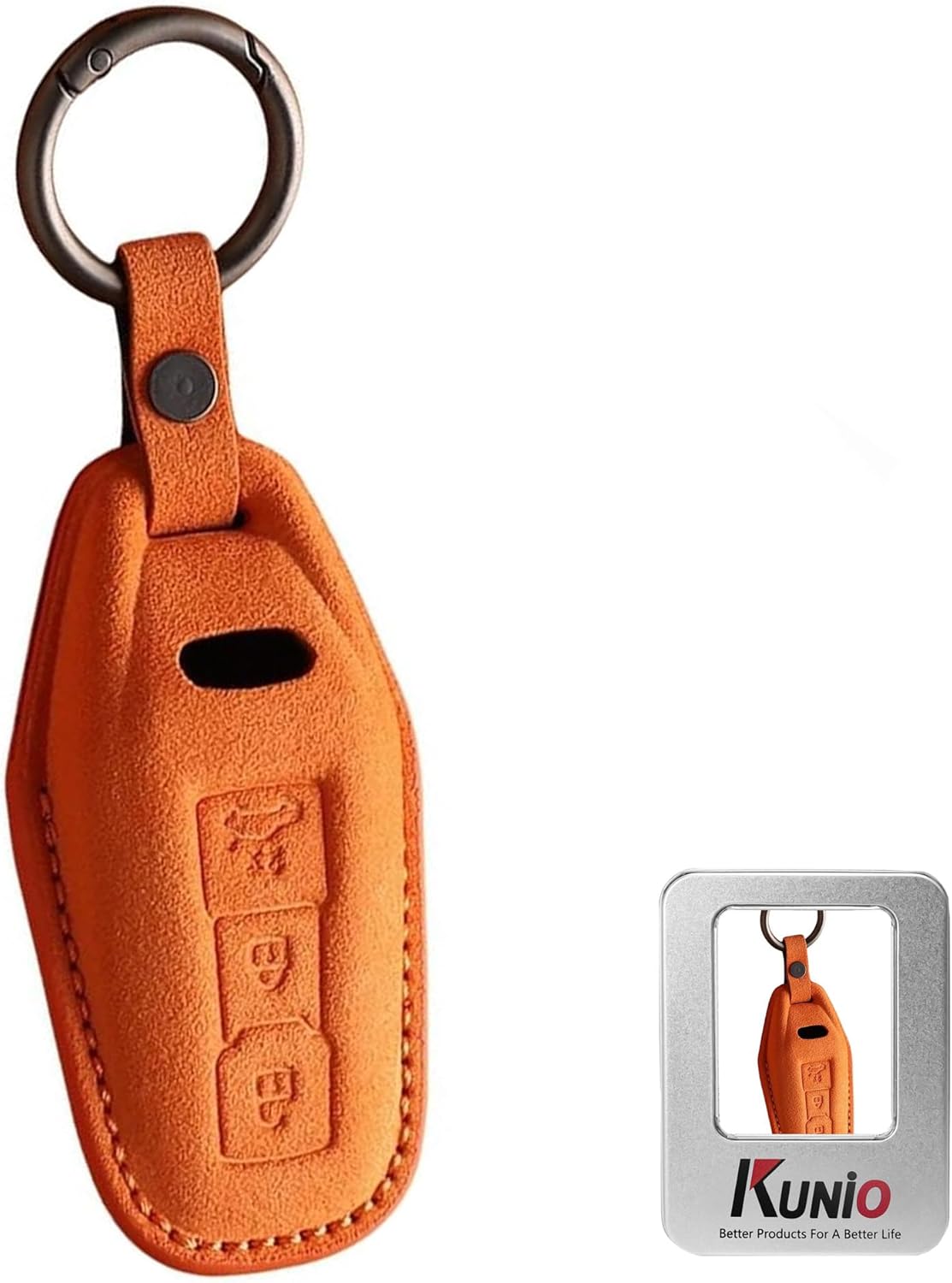 KUNIO for Audi 2025 Premium Suede Car Key Fob Cover Fit for Audi A3 A5L A6 Avant E-tron Q6 Q5 SUV A6L Q6L Q5 New 2025 2026 Key Case Full Protection with Keychain B Orange